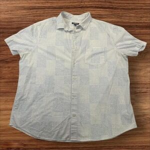 Express Mens XL Short Sleeve Button Down Shirt Blue Geometric Dot Pattern White